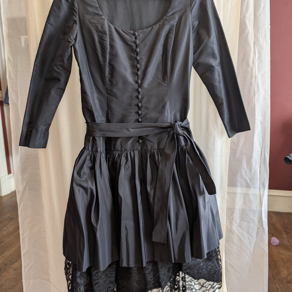 Oscar de la Renta Black Fit and Flare Long Sleeve Dress